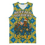 Buffalo Soldiers Christmas Basketball Jersey Blue Yellow Plaid Parade Illustration Design - African Pride