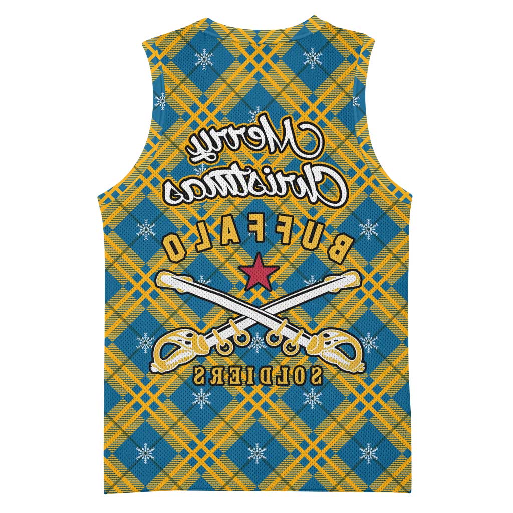 Buffalo Soldiers Christmas Basketball Jersey Blue Yellow Plaid Parade Illustration Design - African Pride