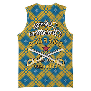 Buffalo Soldiers Christmas Basketball Jersey Blue Yellow Plaid Parade Illustration Design - African Pride