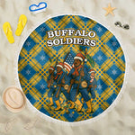 Buffalo Soldiers Christmas Beach Blanket Blue Yellow Plaid Parade Illustration Design - African Pride