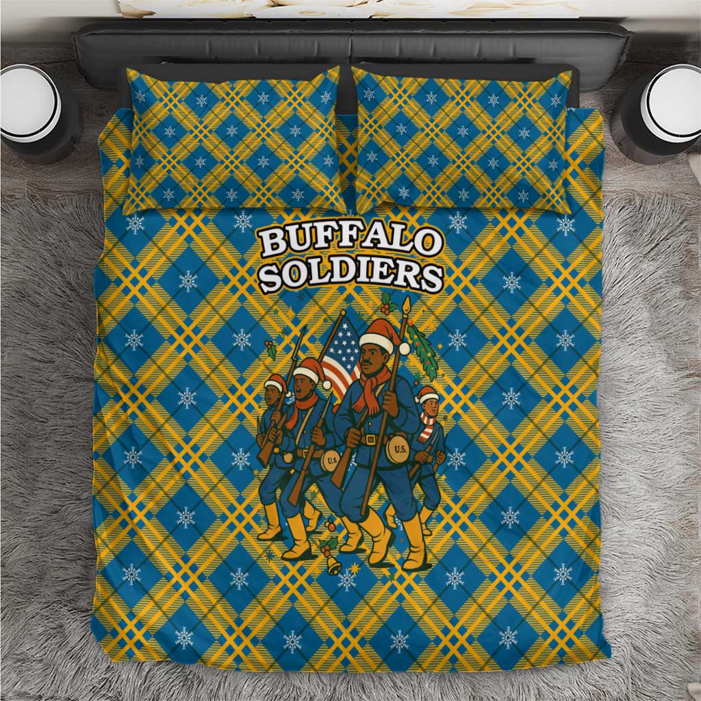 Buffalo Soldiers Christmas Bedding Set Blue Yellow Plaid Parade Illustration Design - African Pride