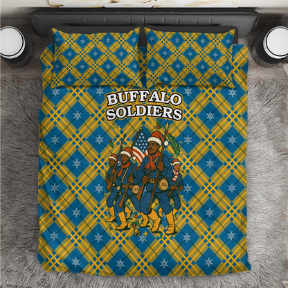 Buffalo Soldiers Christmas Bedding Set Blue Yellow Plaid Parade Illustration Design - African Pride