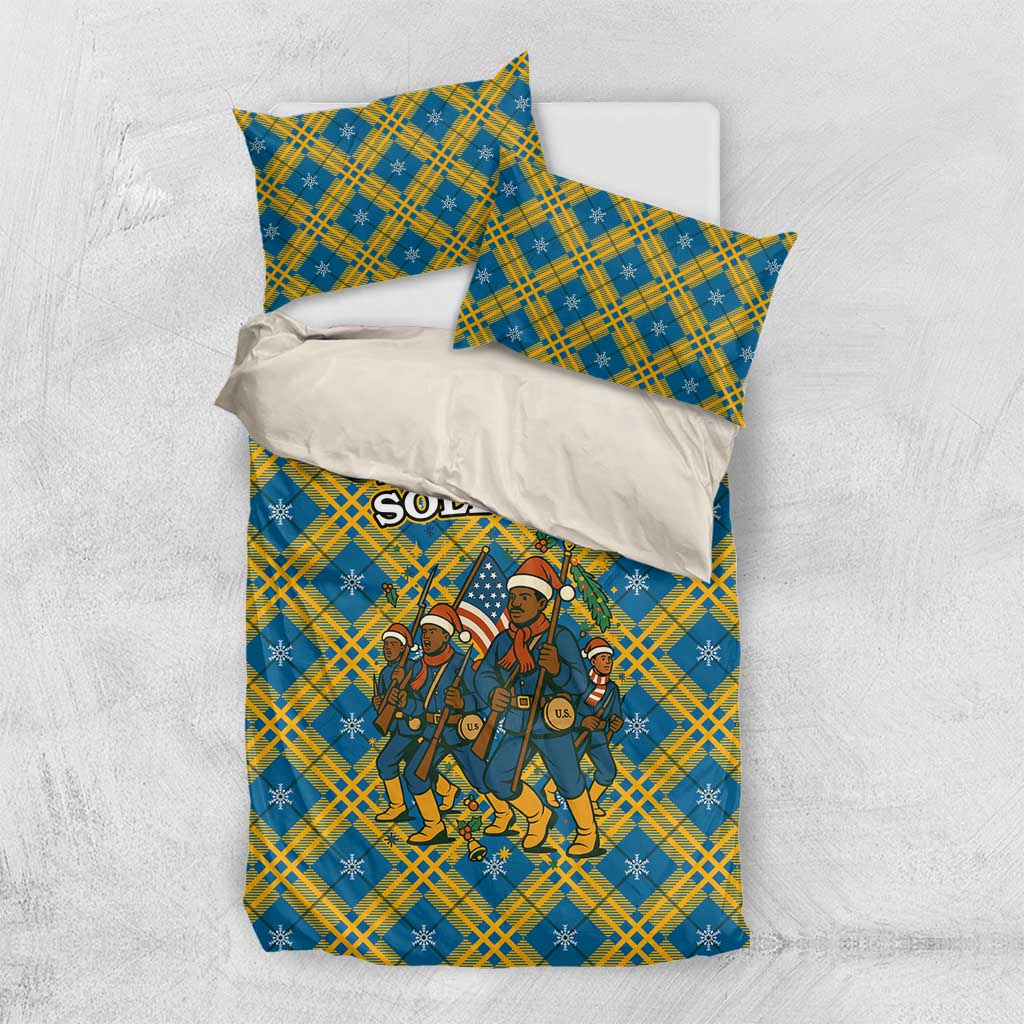 Buffalo Soldiers Christmas Bedding Set Blue Yellow Plaid Parade Illustration Design - African Pride