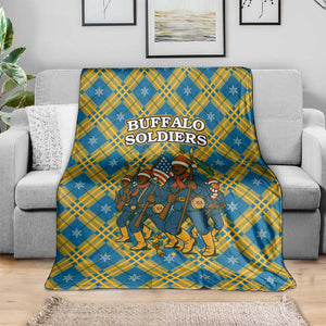 Buffalo Soldiers Christmas Blanket Blue Yellow Plaid Parade Illustration Design - African Pride
