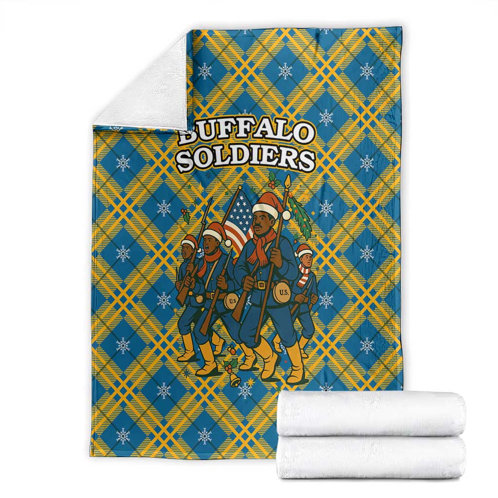 Buffalo Soldiers Christmas Blanket Blue Yellow Plaid Parade Illustration Design - African Pride
