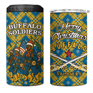 Buffalo Soldiers Christmas 4 in 1 Can Cooler Tumbler Blue Yellow Plaid Parade Illustration Design - African Pride