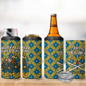 Buffalo Soldiers Christmas 4 in 1 Can Cooler Tumbler Blue Yellow Plaid Parade Illustration Design - African Pride