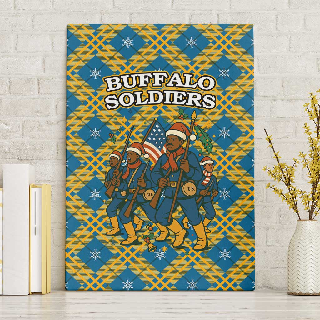 Buffalo Soldiers Christmas Canvas Wall Art Blue Yellow Plaid Parade Illustration Design - African Pride