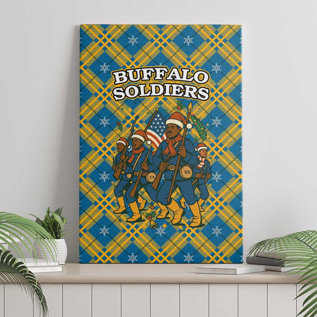 Buffalo Soldiers Christmas Canvas Wall Art Blue Yellow Plaid Parade Illustration Design - African Pride