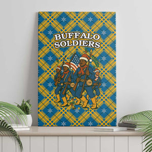 Buffalo Soldiers Christmas Canvas Wall Art Blue Yellow Plaid Parade Illustration Design - African Pride