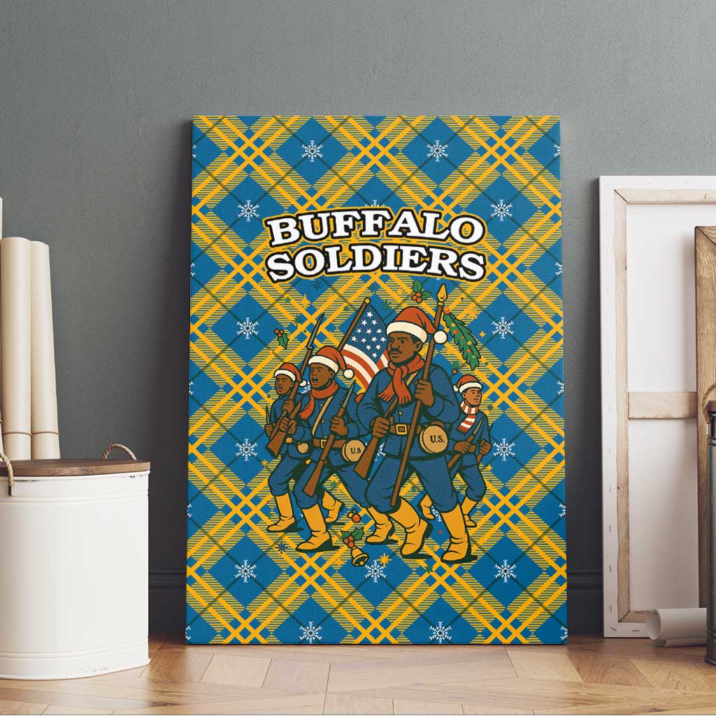 Buffalo Soldiers Christmas Canvas Wall Art Blue Yellow Plaid Parade Illustration Design - African Pride