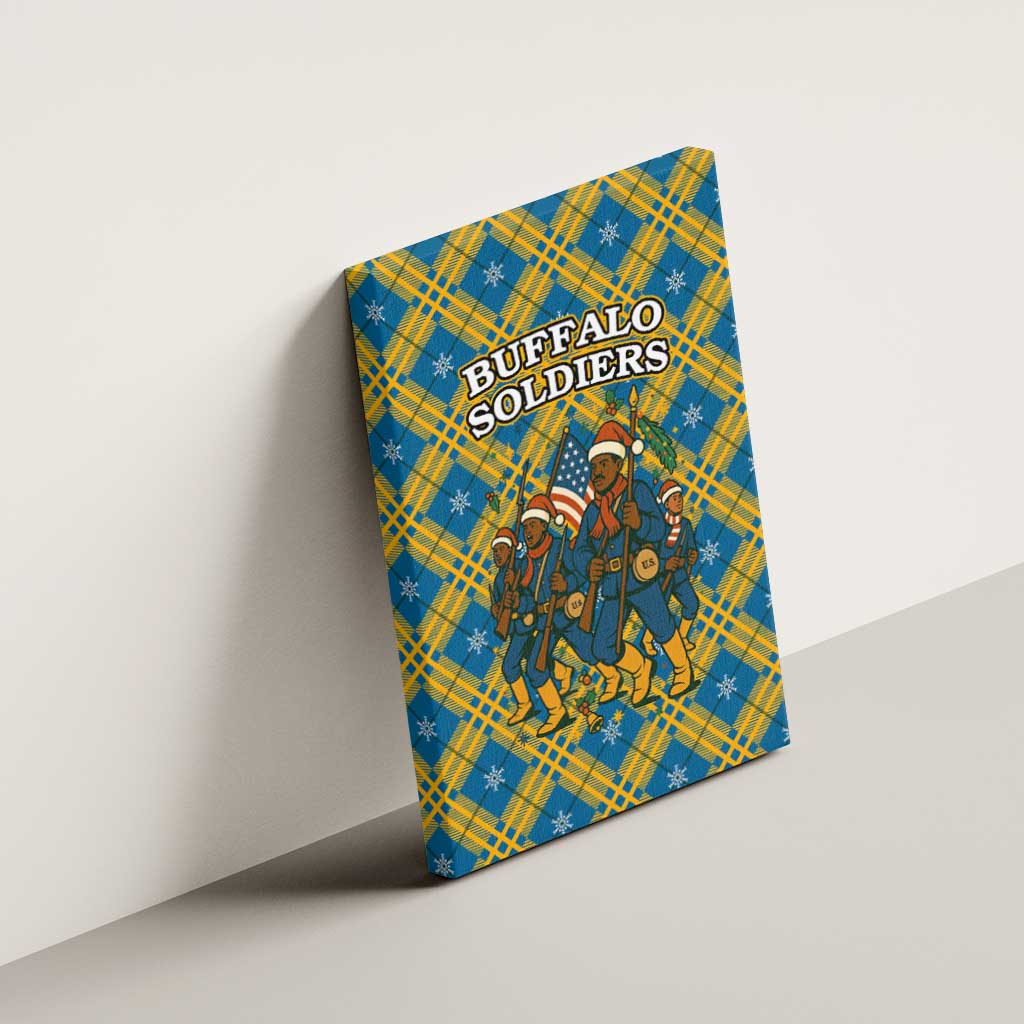 Buffalo Soldiers Christmas Canvas Wall Art Blue Yellow Plaid Parade Illustration Design - African Pride