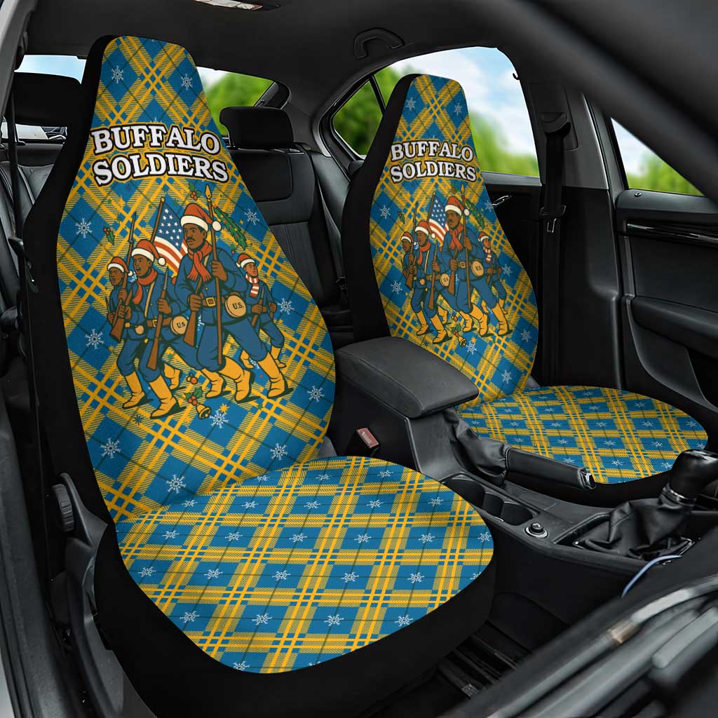 Buffalo Soldiers Christmas Car Seat Cover Blue Yellow Plaid Parade Illustration Design - African Pride