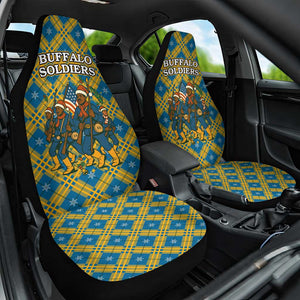 Buffalo Soldiers Christmas Car Seat Cover Blue Yellow Plaid Parade Illustration Design - African Pride