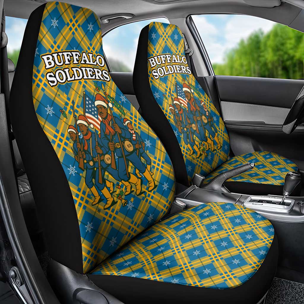 Buffalo Soldiers Christmas Car Seat Cover Blue Yellow Plaid Parade Illustration Design - African Pride