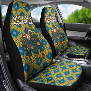 Buffalo Soldiers Christmas Car Seat Cover Blue Yellow Plaid Parade Illustration Design - African Pride