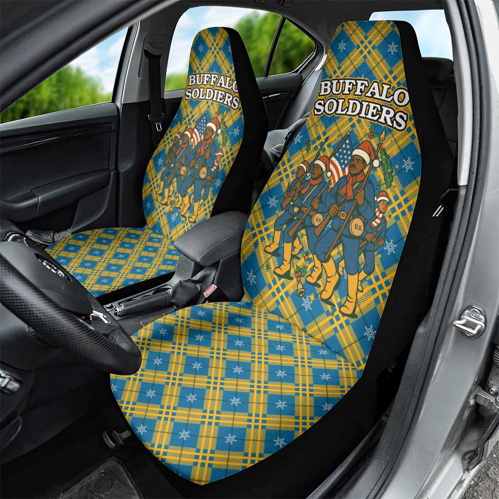 Buffalo Soldiers Christmas Car Seat Cover Blue Yellow Plaid Parade Illustration Design - African Pride