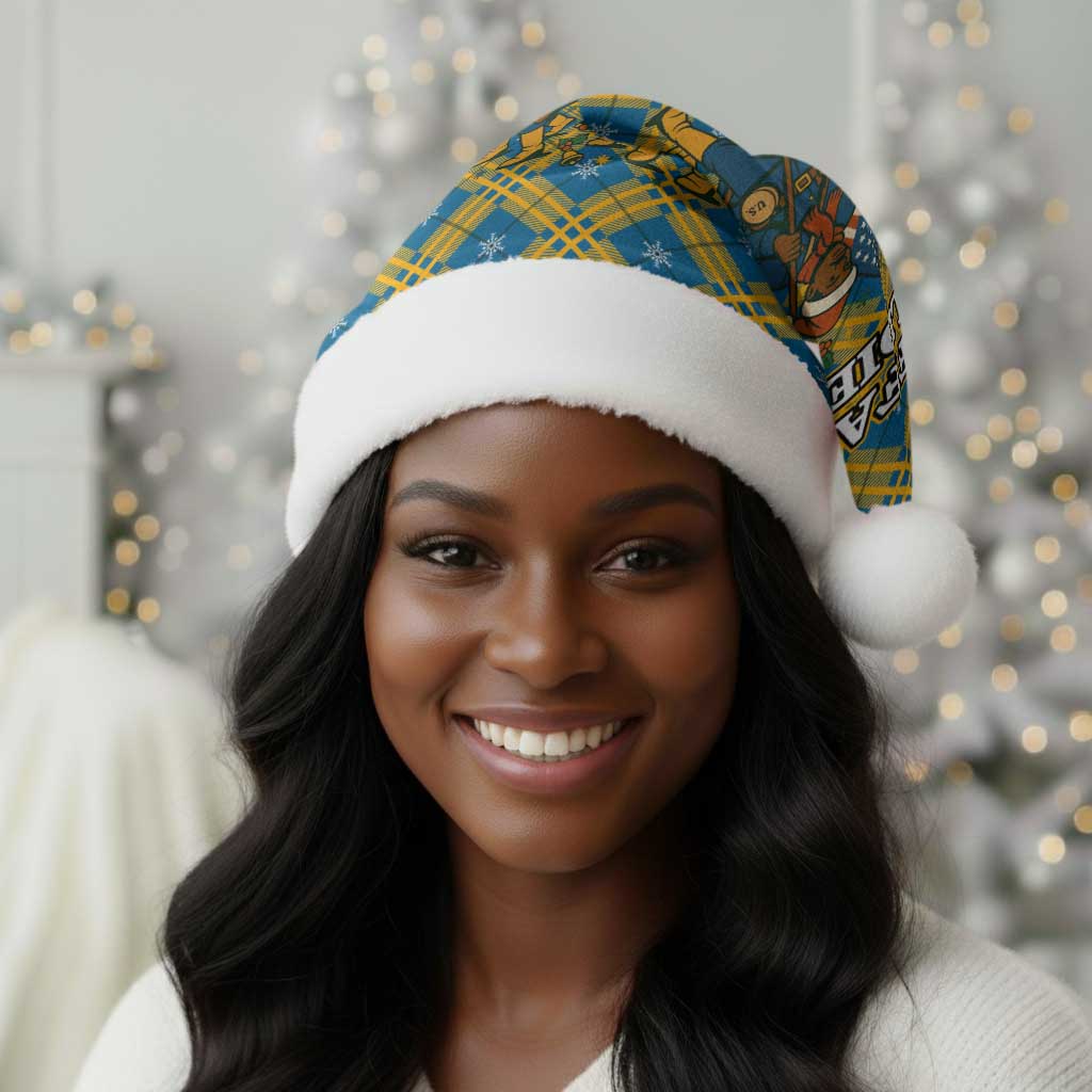 Buffalo Soldiers Christmas Santa Hat Blue Yellow Plaid Parade Illustration Design - African Pride