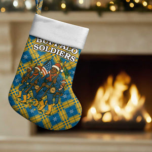 Buffalo Soldiers Christmas Stocking Blue Yellow Plaid Parade Illustration Design - African Pride