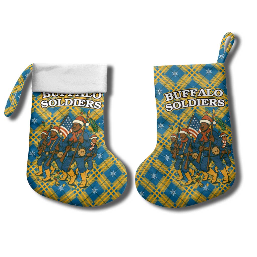 Buffalo Soldiers Christmas Stocking Blue Yellow Plaid Parade Illustration Design - African Pride