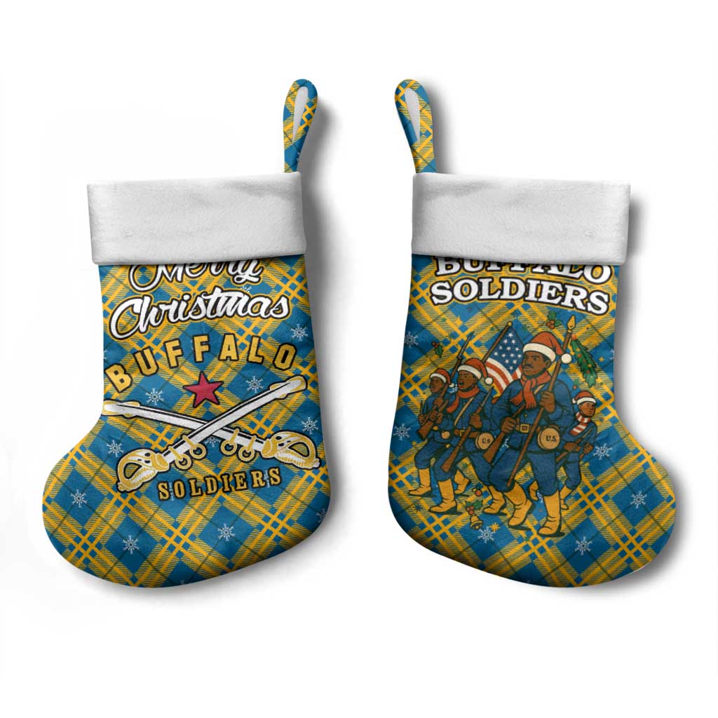 Buffalo Soldiers Christmas Stocking Blue Yellow Plaid Parade Illustration Design - African Pride