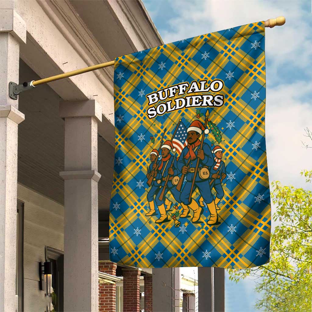 Buffalo Soldiers Christmas Garden Flag Blue Yellow Plaid Parade Illustration Design - African Pride