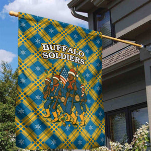 Buffalo Soldiers Christmas Garden Flag Blue Yellow Plaid Parade Illustration Design - African Pride