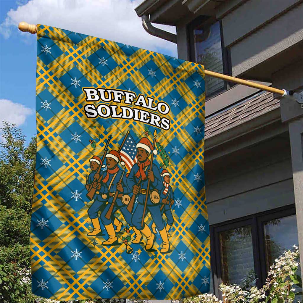 Buffalo Soldiers Christmas Garden Flag Blue Yellow Plaid Parade Illustration Design - African Pride
