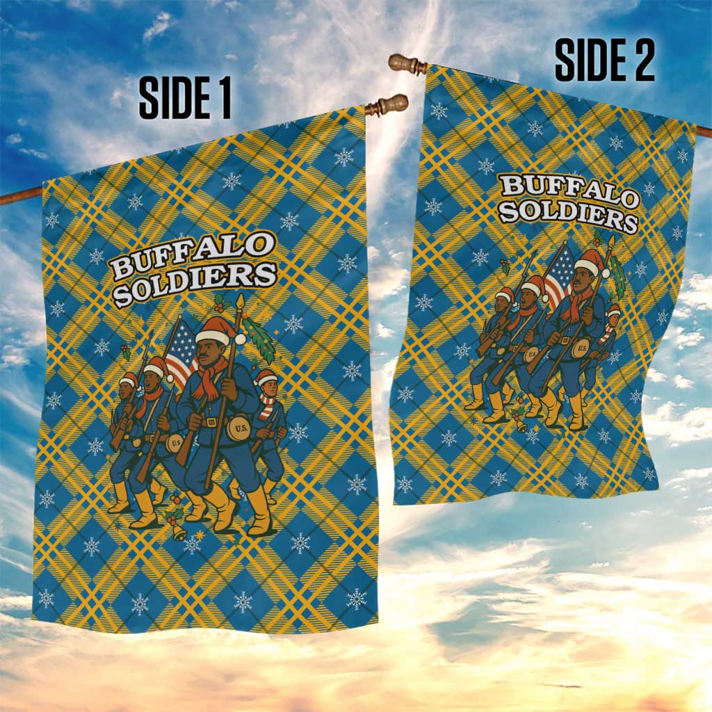 Buffalo Soldiers Christmas Garden Flag Blue Yellow Plaid Parade Illustration Design - African Pride