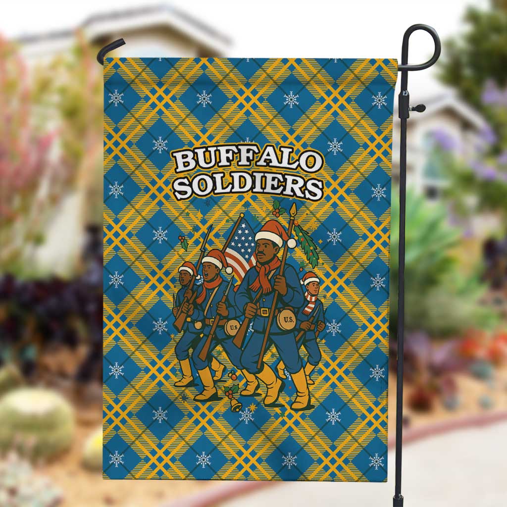 Buffalo Soldiers Christmas Garden Flag Blue Yellow Plaid Parade Illustration Design - African Pride