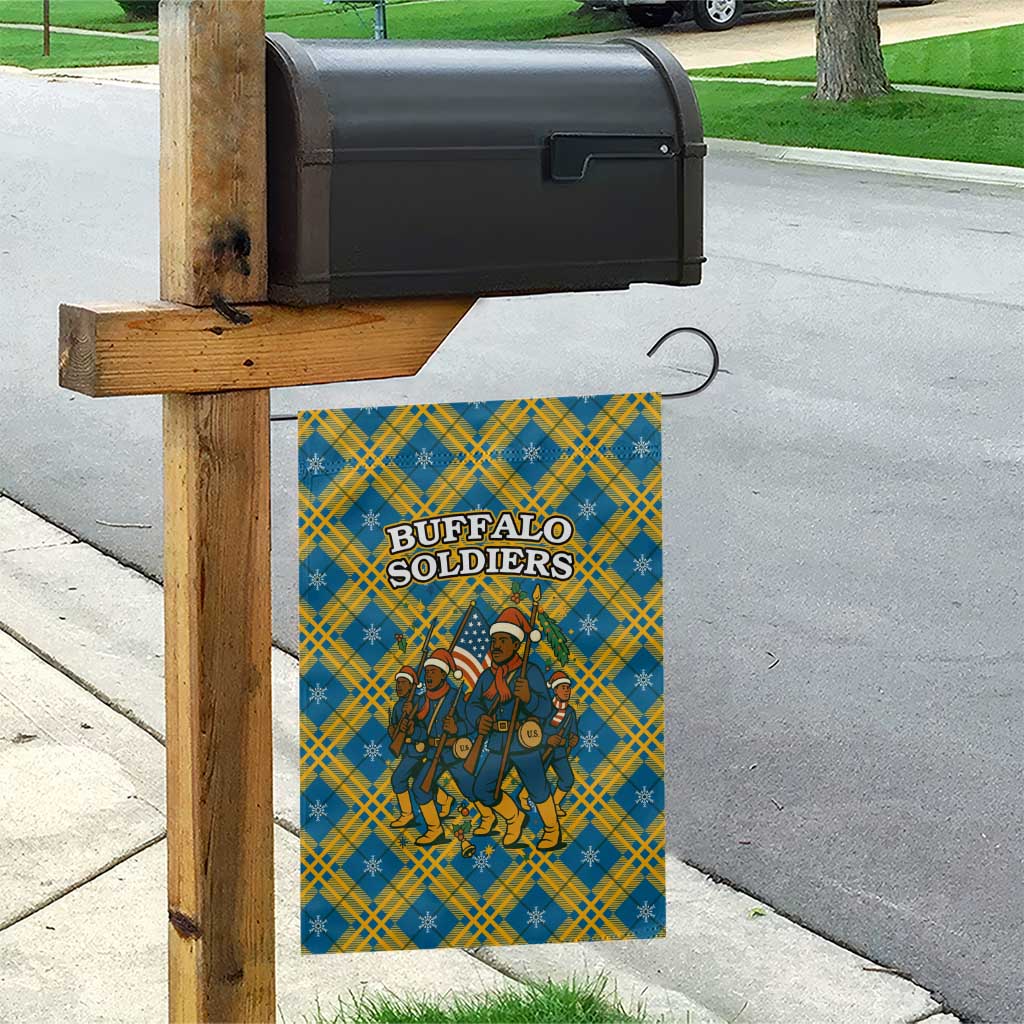 Buffalo Soldiers Christmas Garden Flag Blue Yellow Plaid Parade Illustration Design - African Pride