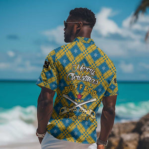Buffalo Soldiers Christmas Hawaiian Shirt Blue Yellow Plaid Parade Illustration Design - African Pride