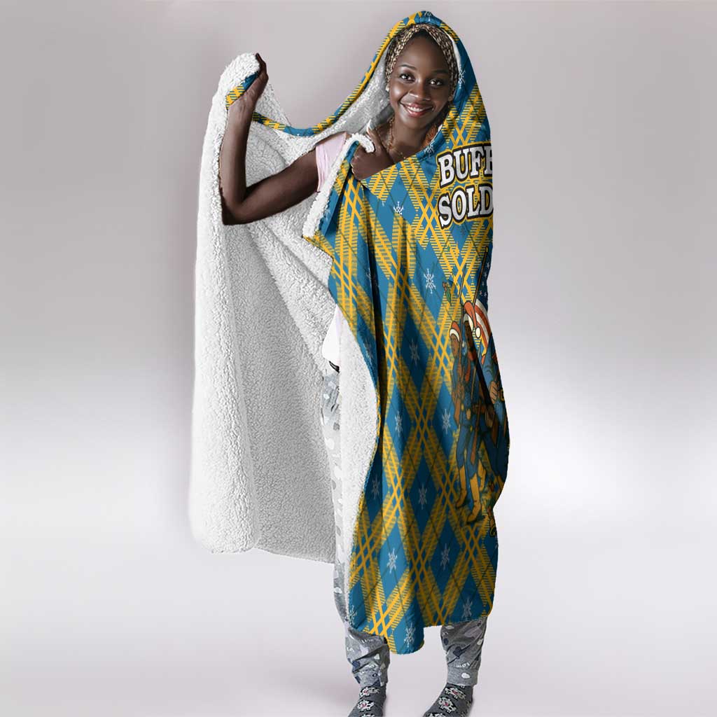 Buffalo Soldiers Christmas Hooded Blanket Blue Yellow Plaid Parade Illustration Design - African Pride