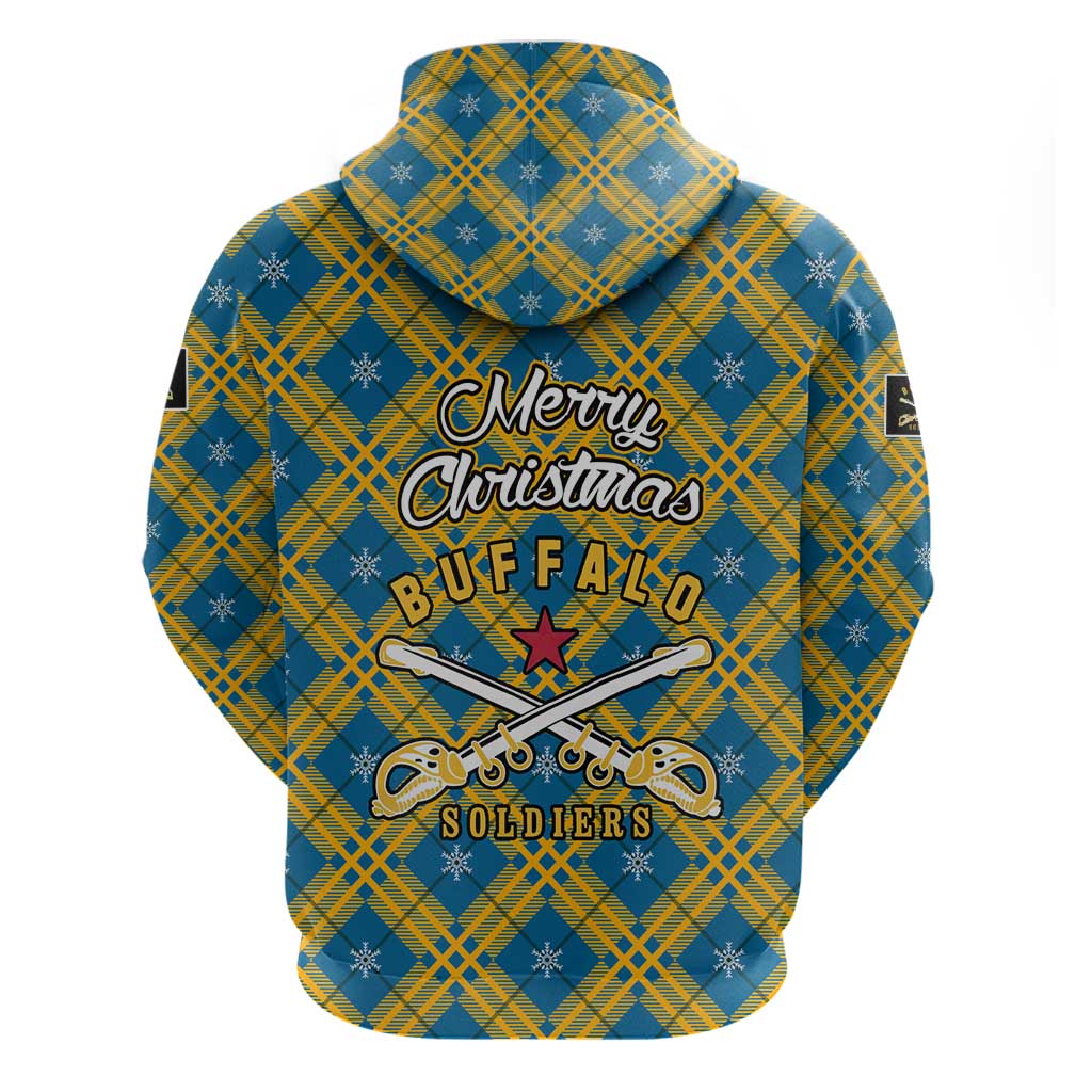 Buffalo Soldiers Christmas Hoodie Blue Yellow Plaid Parade Illustration Design - African Pride