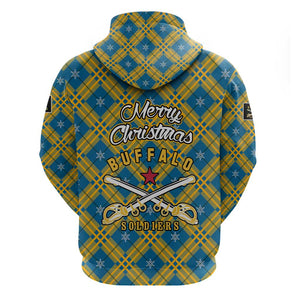 Buffalo Soldiers Christmas Hoodie Blue Yellow Plaid Parade Illustration Design - African Pride