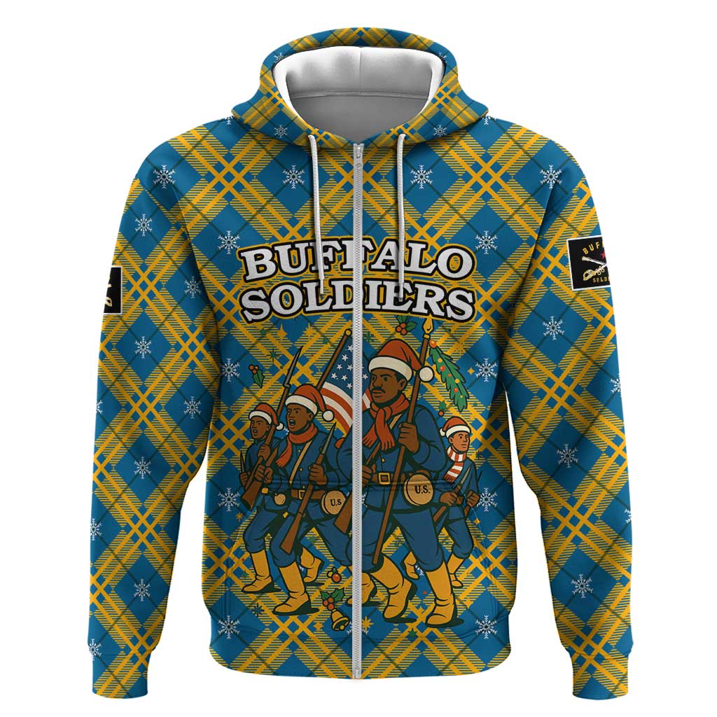 Buffalo Soldiers Christmas Hoodie Blue Yellow Plaid Parade Illustration Design - African Pride