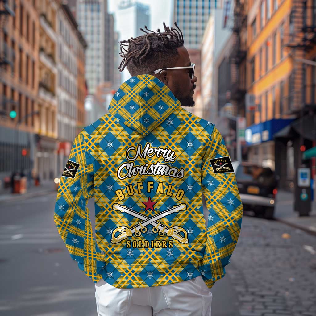 Buffalo Soldiers Christmas Hoodie Blue Yellow Plaid Parade Illustration Design - African Pride