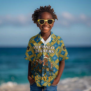 Buffalo Soldiers Christmas Kid Hawaiian Shirt Blue Yellow Plaid Parade Illustration Design - African Pride