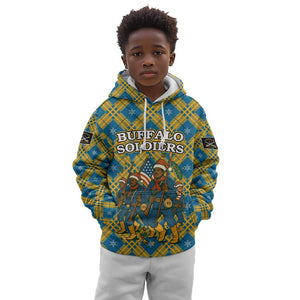 Buffalo Soldiers Christmas Kid Hoodie Blue Yellow Plaid Parade Illustration Design - African Pride