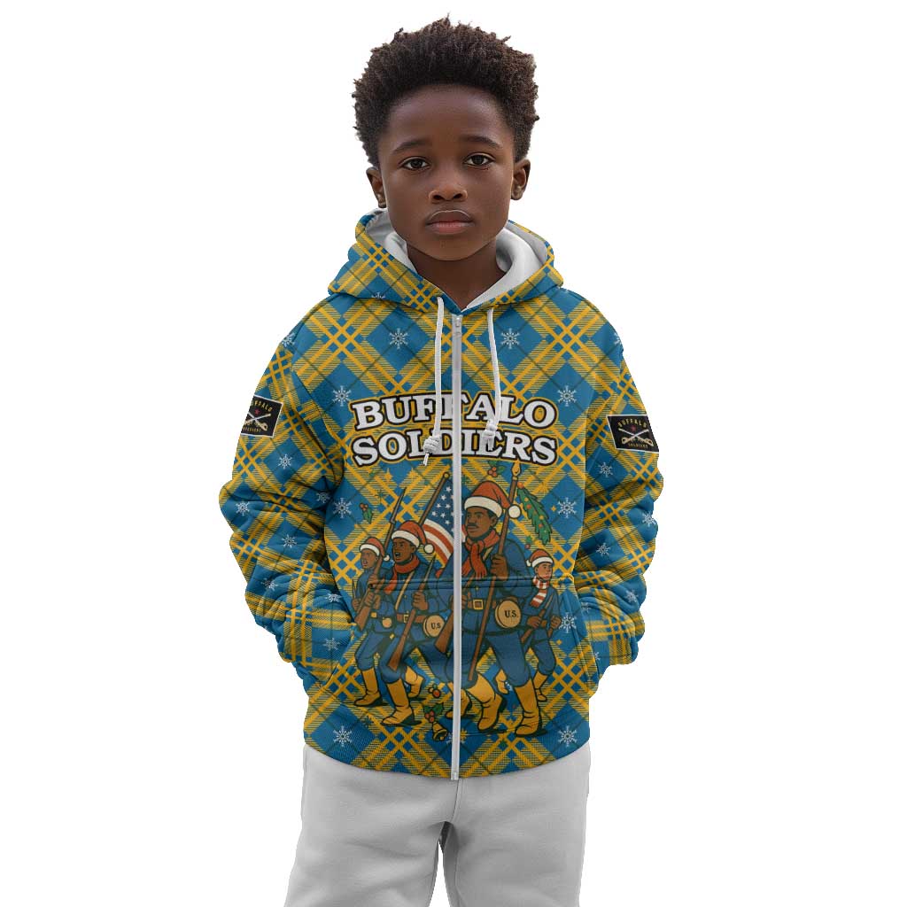 Buffalo Soldiers Christmas Kid Hoodie Blue Yellow Plaid Parade Illustration Design - African Pride