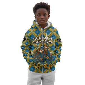 Buffalo Soldiers Christmas Kid Hoodie Blue Yellow Plaid Parade Illustration Design - African Pride