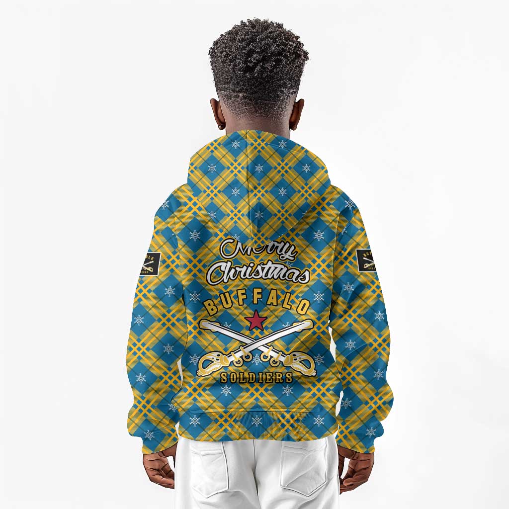 Buffalo Soldiers Christmas Kid Hoodie Blue Yellow Plaid Parade Illustration Design - African Pride