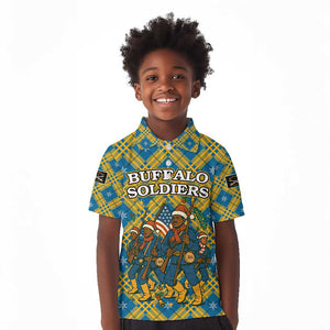 Buffalo Soldiers Christmas Kid Polo Shirt Blue Yellow Plaid Parade Illustration Design - African Pride