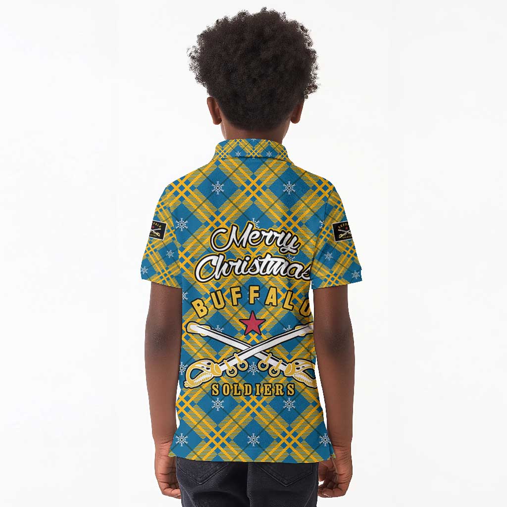 Buffalo Soldiers Christmas Kid Polo Shirt Blue Yellow Plaid Parade Illustration Design - African Pride