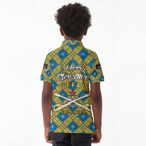 Buffalo Soldiers Christmas Kid Polo Shirt Blue Yellow Plaid Parade Illustration Design - African Pride