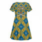 Buffalo Soldiers Christmas Kid Short Sleeve Dress Blue Yellow Plaid Parade Illustration Design - African Pride
