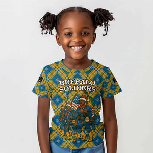 Buffalo Soldiers Christmas Kid T shirt Blue Yellow Plaid Parade Illustration Design - African Pride