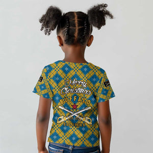 Buffalo Soldiers Christmas Kid T shirt Blue Yellow Plaid Parade Illustration Design - African Pride