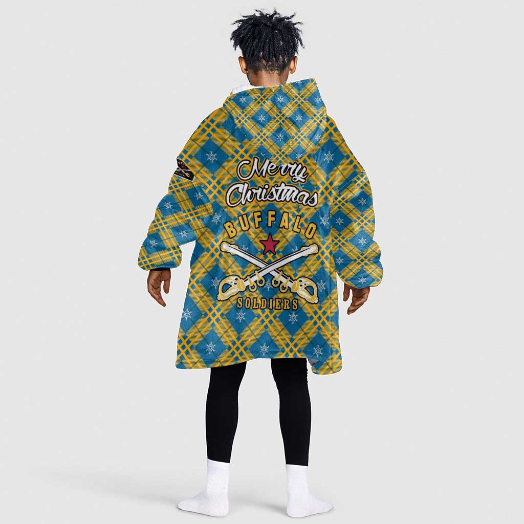 Buffalo Soldiers Christmas Kid Wearable Blanket Hoodie Blue Yellow Plaid Parade Illustration Design - African Pride