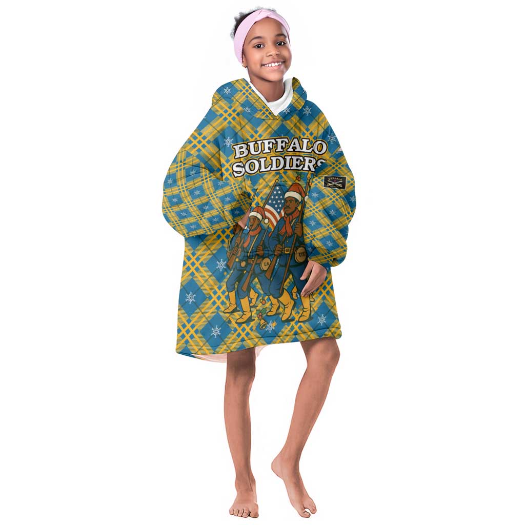 Buffalo Soldiers Christmas Kid Wearable Blanket Hoodie Blue Yellow Plaid Parade Illustration Design - African Pride